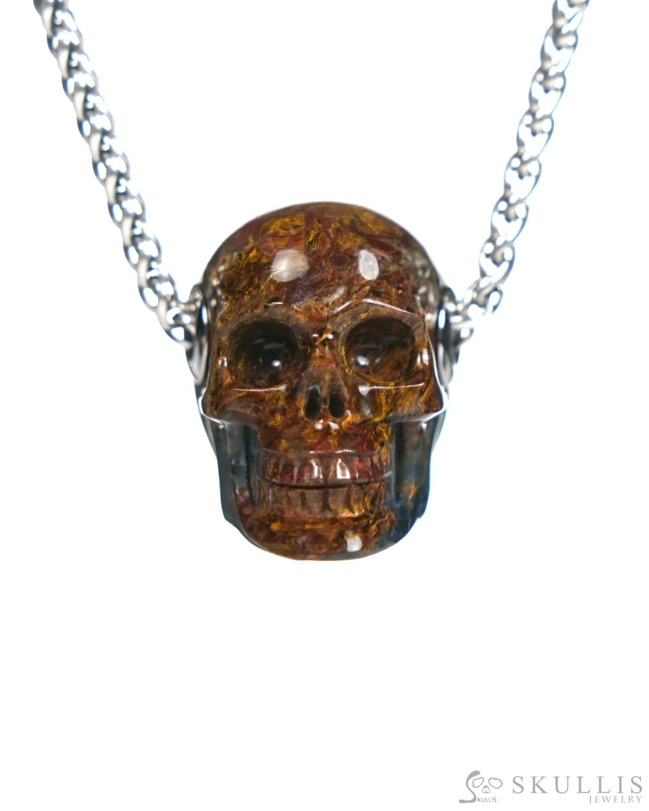 Skullis Signature Pietersite Gem Skull Pendant or Necklace Hand Carved for Women & Men - ZR19900064 Skull Pendants