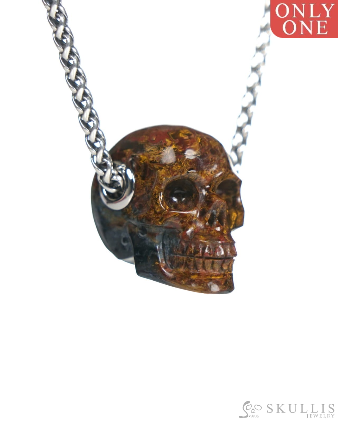 Skullis Signature Pietersite Gem Skull Pendant or Necklace Hand Carved for Women & Men - ZR19900064 Skull Pendants