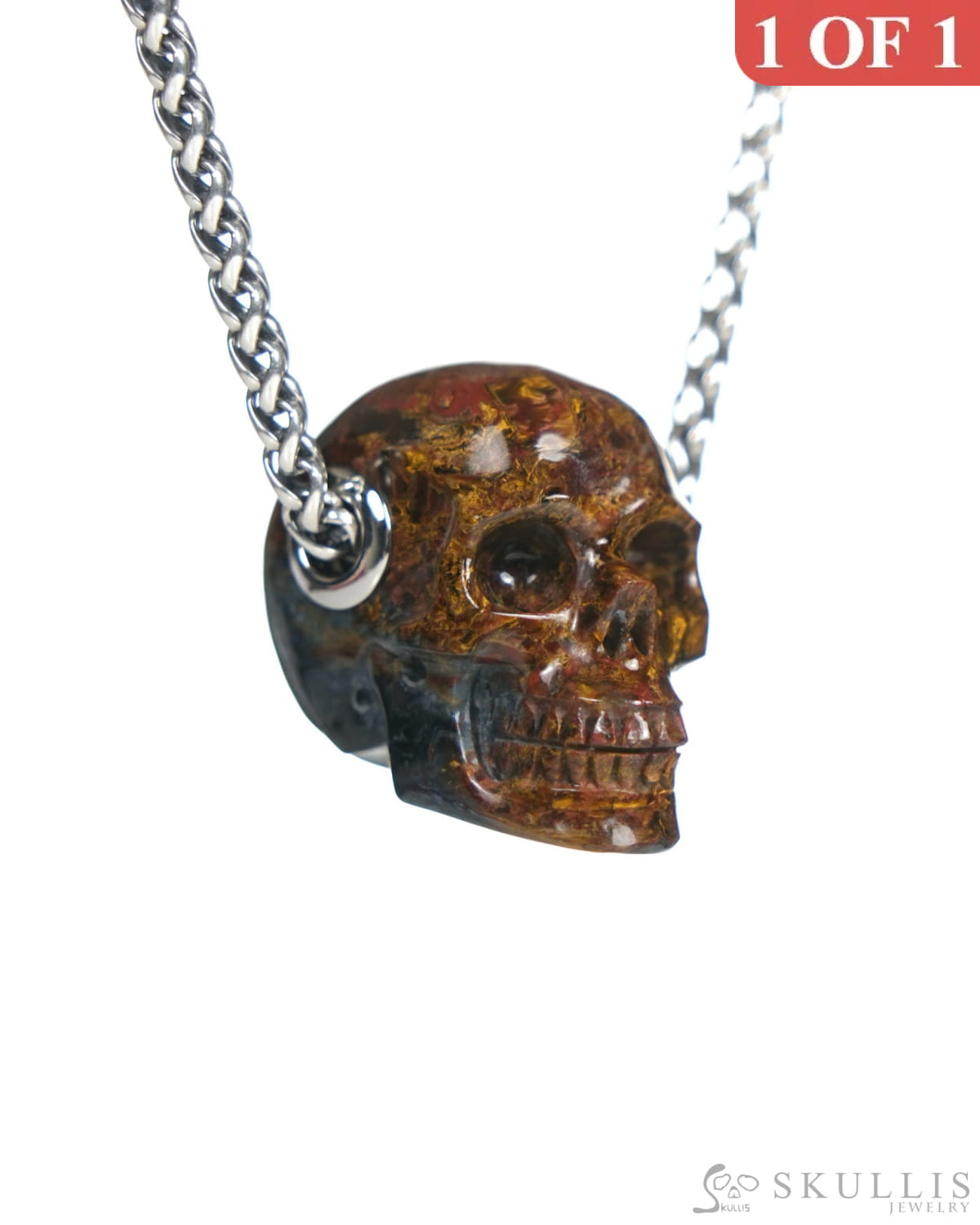 Skullis Signature Pietersite Gem Skull Pendant or Necklace Hand Carved for Women & Men - ZR19900064 Skull Pendants