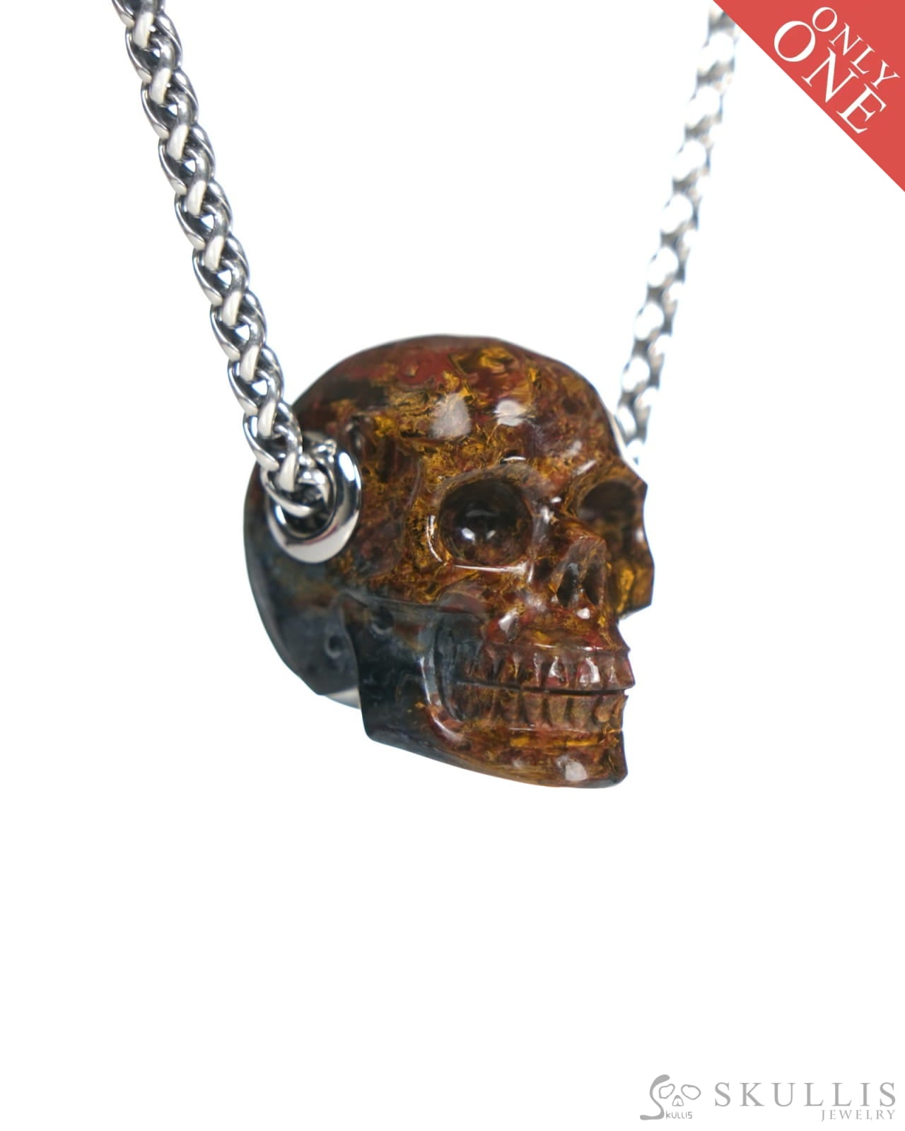 Skullis Signature Pietersite Gem Skull Pendant or Necklace Hand Carved for Women & Men - ZR19900064 Skull Pendants