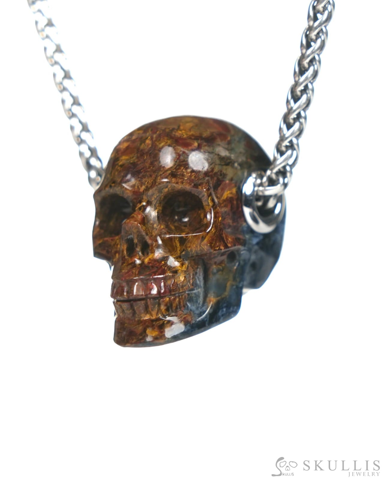Skullis Signature Pietersite Gem Skull Pendant or Necklace Hand Carved for Women & Men - ZR19900064 Skull Pendants