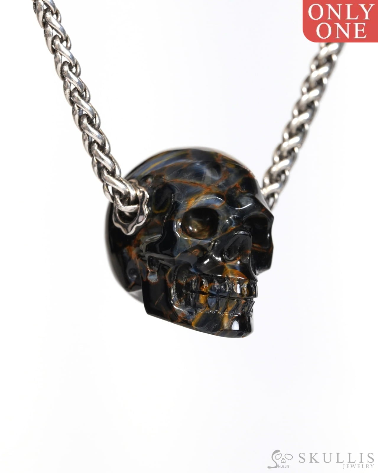 Skullis Signature Pietersite Gem Skull Pendant or Necklace Hand Carved for Women & Men - ZR19900174 Skull Pendants