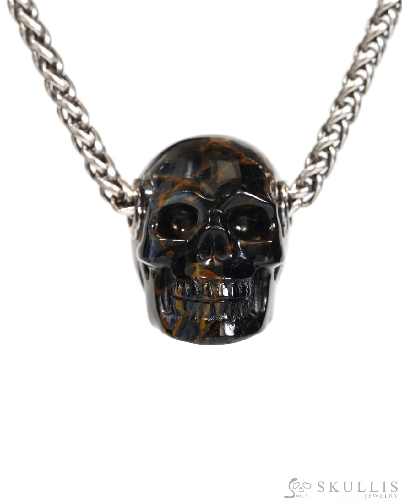 Skullis Signature Pietersite Gem Skull Pendant or Necklace Hand Carved for Women & Men - ZR19900174 Skull Pendants