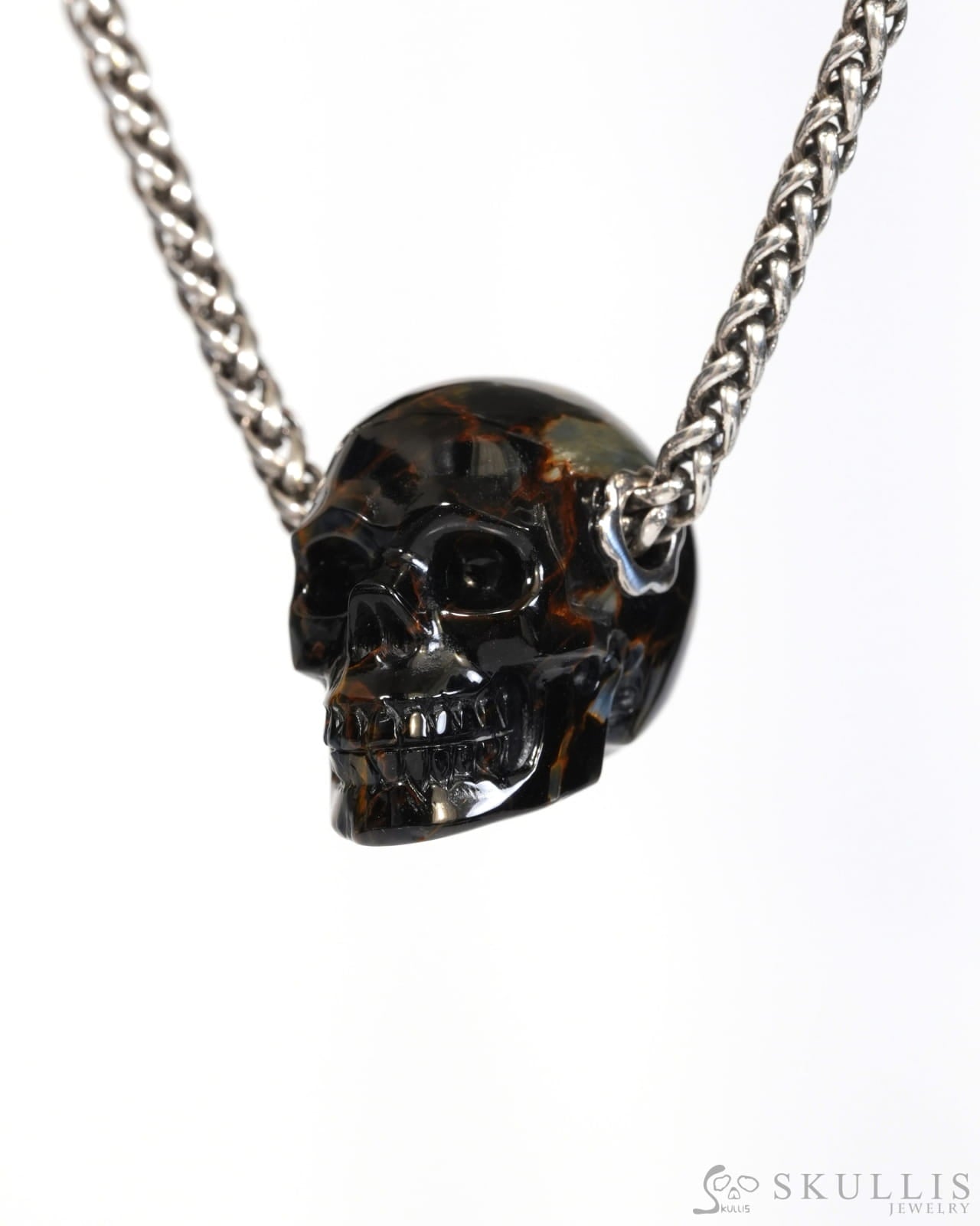 Skullis Signature Pietersite Gem Skull Pendant or Necklace Hand Carved for Women & Men - ZR19900174 Skull Pendants