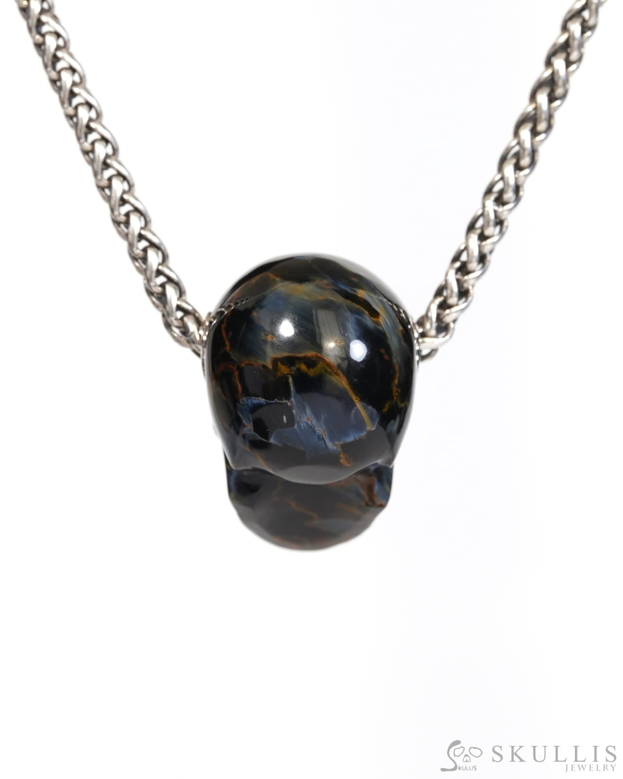 Skullis Signature Pietersite Gem Skull Pendant or Necklace Hand Carved for Women & Men - ZR19900174 Skull Pendants