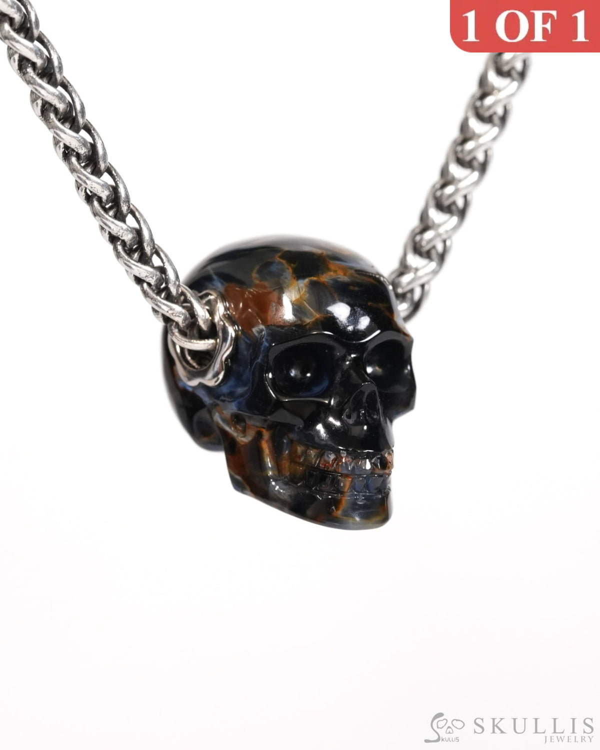 Skullis Signature Pietersite Gem Skull Pendant or Necklace Hand Carved for Women & Men - ZR19900175 Skull Pendants
