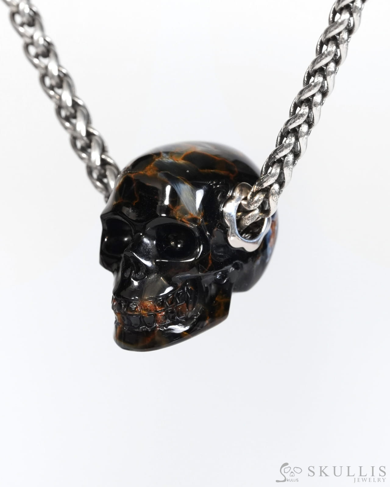 Skullis Signature Pietersite Gem Skull Pendant or Necklace Hand Carved for Women & Men - ZR19900175 Skull Pendants