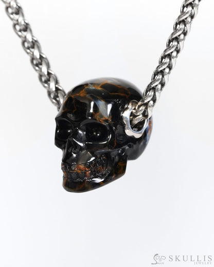 Skullis Signature Pietersite Gem Skull Pendant or Necklace Hand Carved for Women & Men - ZR19900175 Skull Pendants