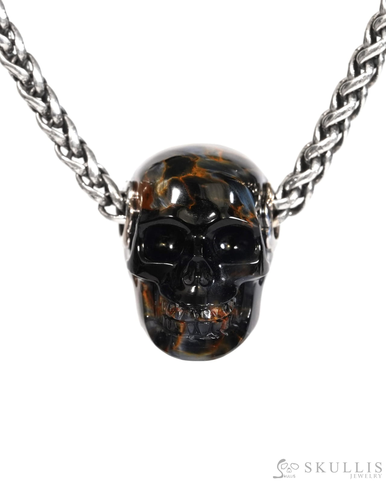 Skullis Signature Pietersite Gem Skull Pendant or Necklace Hand Carved for Women & Men - ZR19900175 Skull Pendants