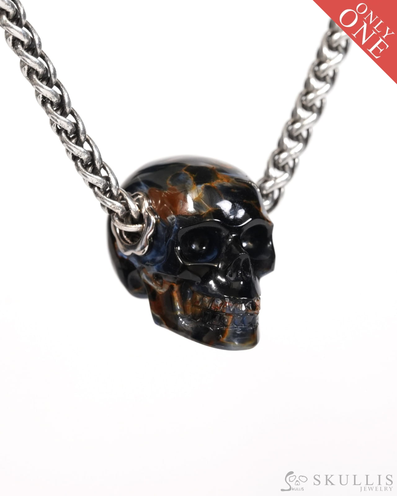 Skullis Signature Pietersite Gem Skull Pendant or Necklace Hand Carved for Women & Men - ZR19900175 Skull Pendants