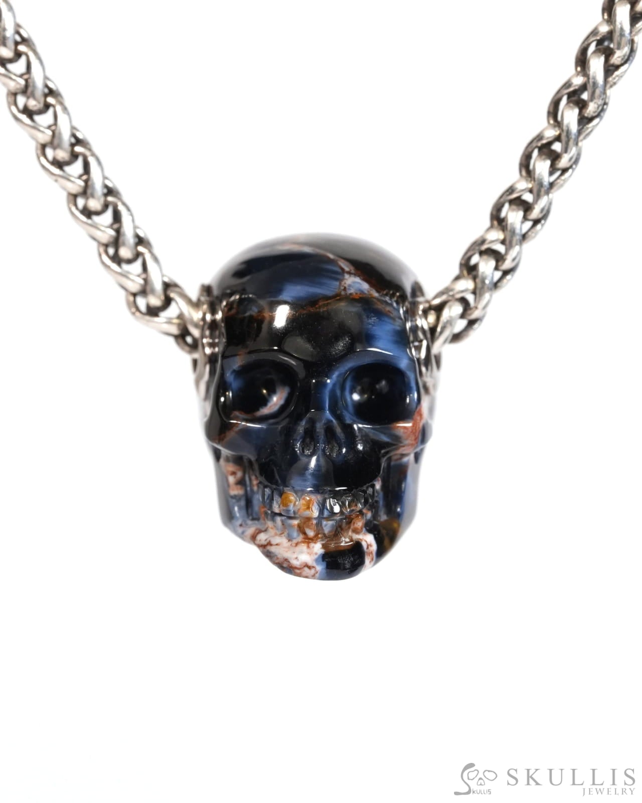 Skullis Signature Pietersite Gem Skull Pendant or Necklace Hand Carved for Women & Men - ZR19900176 Skull Pendants