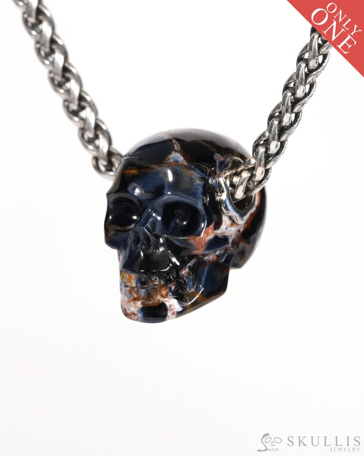 Skullis Signature Pietersite Gem Skull Pendant or Necklace Hand Carved for Women & Men - ZR19900176 Skull Pendants