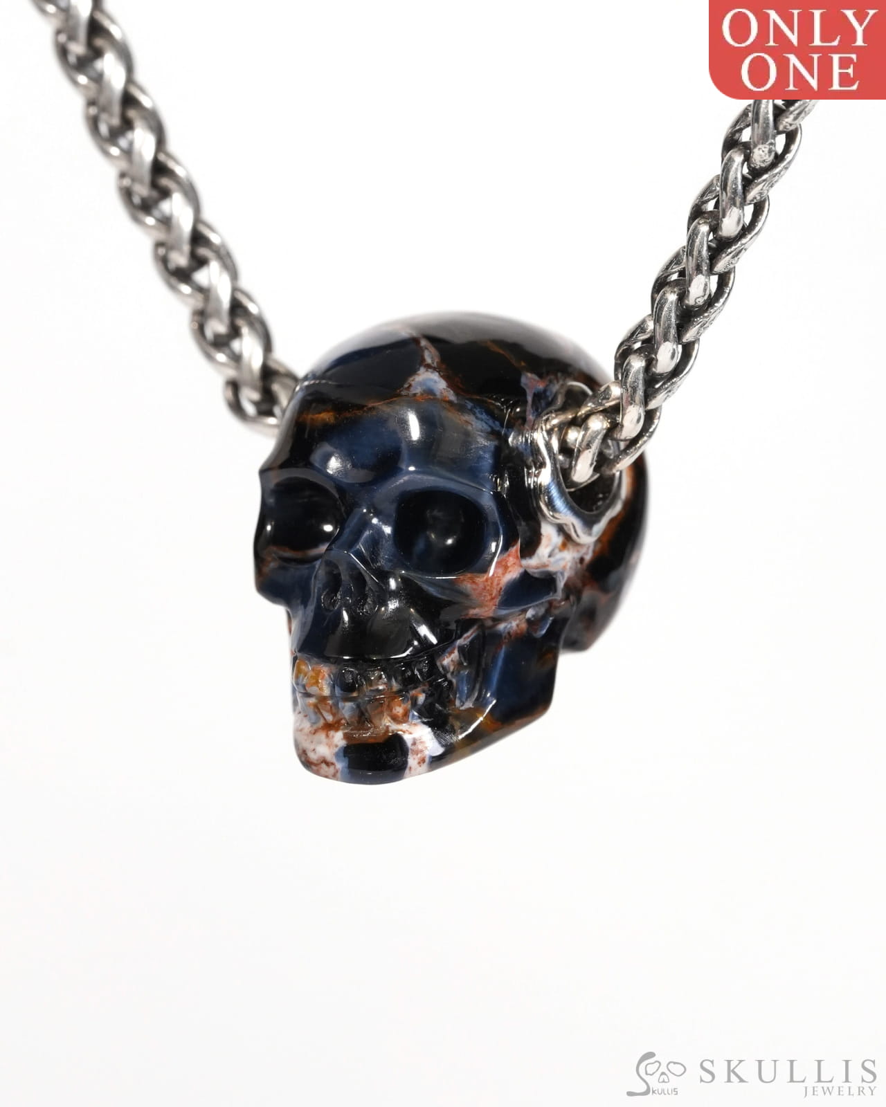 Skullis Signature Pietersite Gem Skull Pendant or Necklace Hand Carved for Women & Men - ZR19900176 Skull Pendants