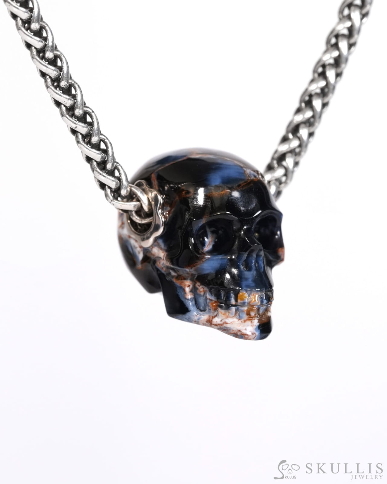 Skullis Signature Pietersite Gem Skull Pendant or Necklace Hand Carved for Women & Men - ZR19900176 Skull Pendants