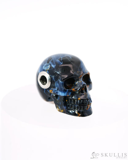 Skullis Signature Pietersite Gem Skull Pendant or Necklace Hand Carved Sterling Silver 925 Chain for Women & Men