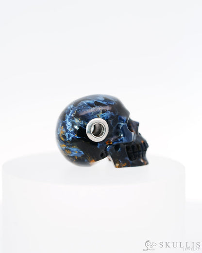 Skullis Signature Pietersite Gem Skull Pendant or Necklace Hand Carved Sterling Silver 925 Chain for Women & Men