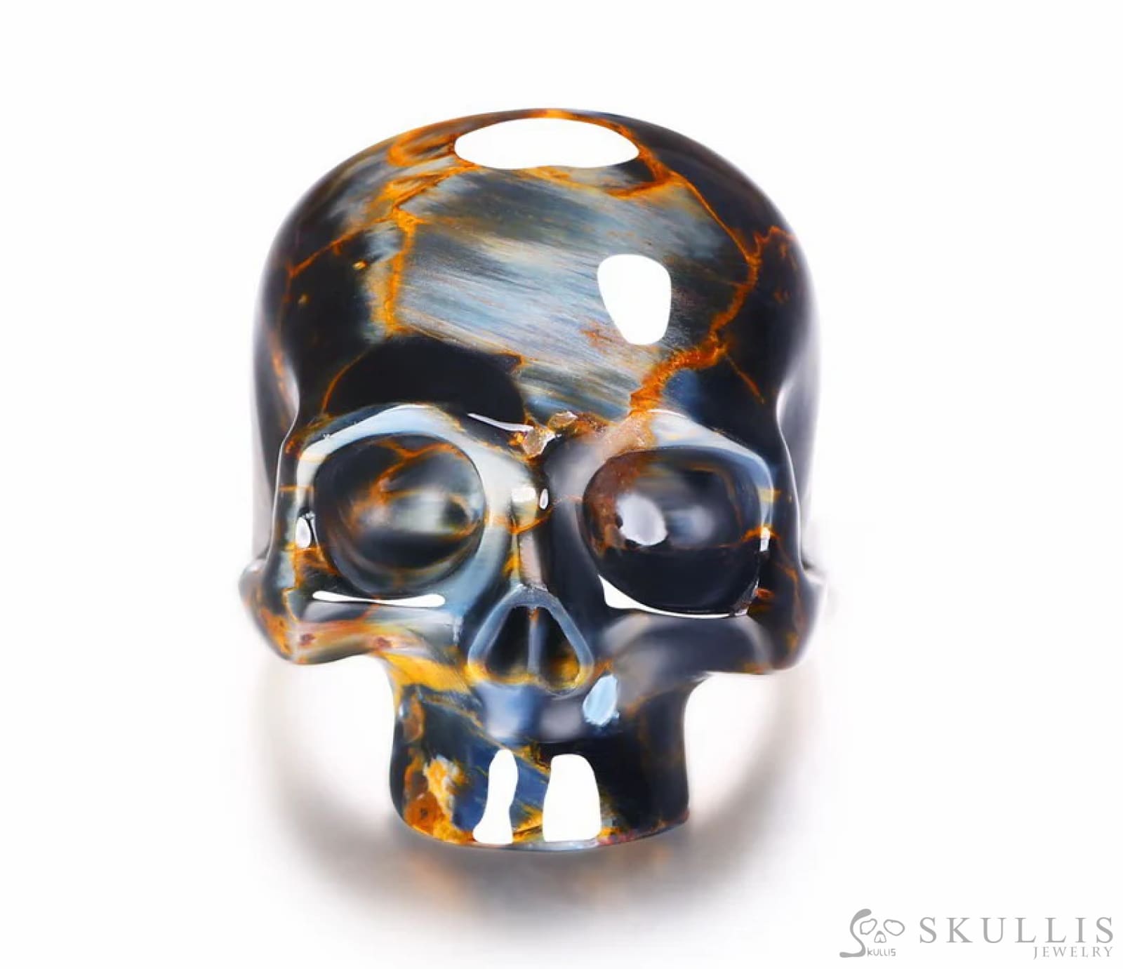 Gem Skull Ring Of Pietersite Carved Skull Witout Jaw In 925 Sterling Silver Skull Rings