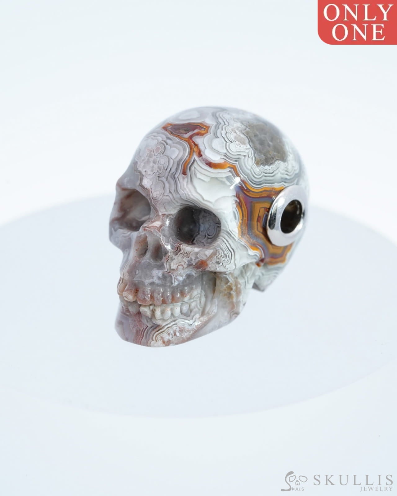 Skullis Signature Red Crazy Lace Agate Gem Skull Pendant Or Necklace Hand Carved Sterling Silver
