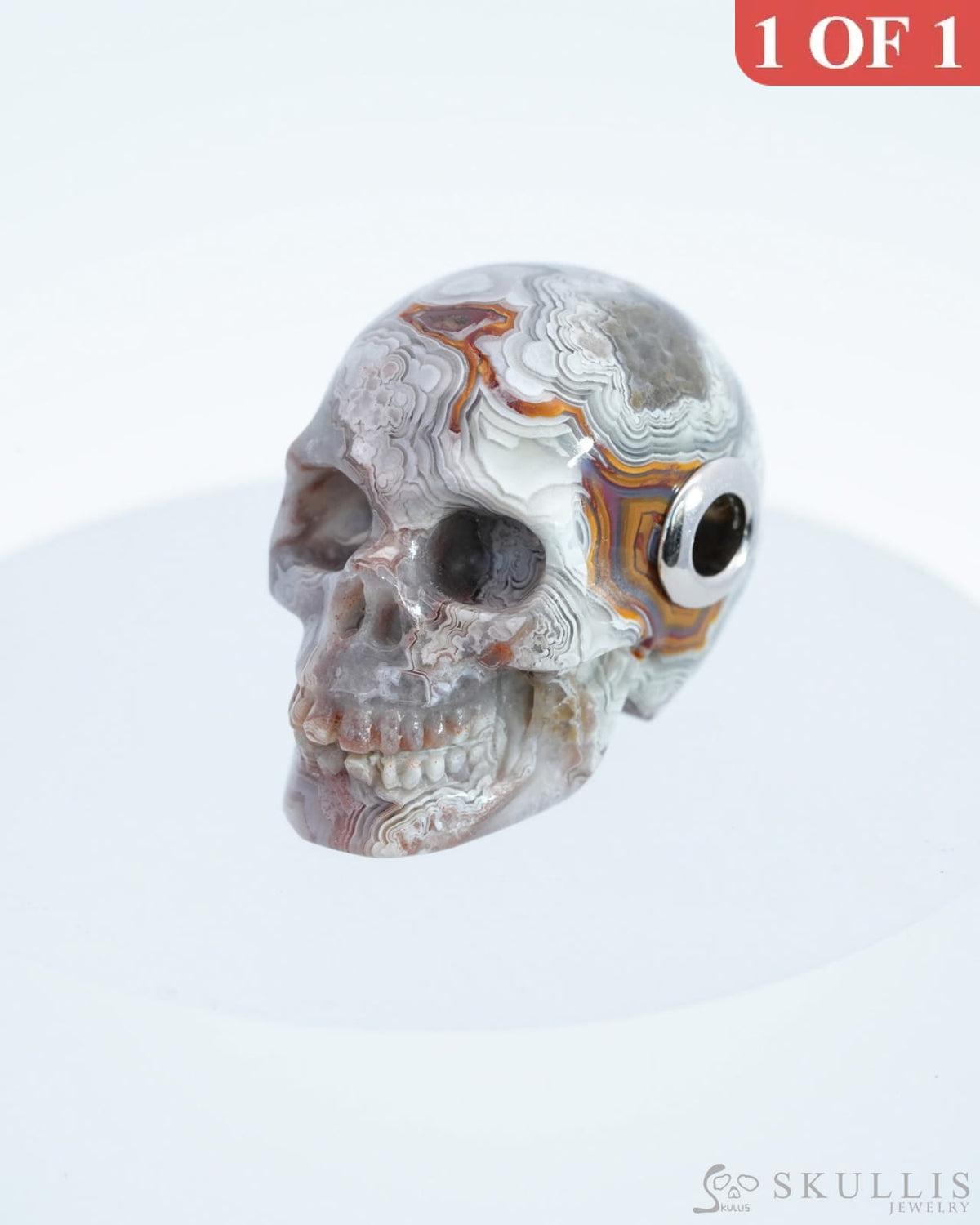 Skullis Signature Red Crazy Lace Agate Gem Skull Pendant Or Necklace Hand Carved Sterling Silver
