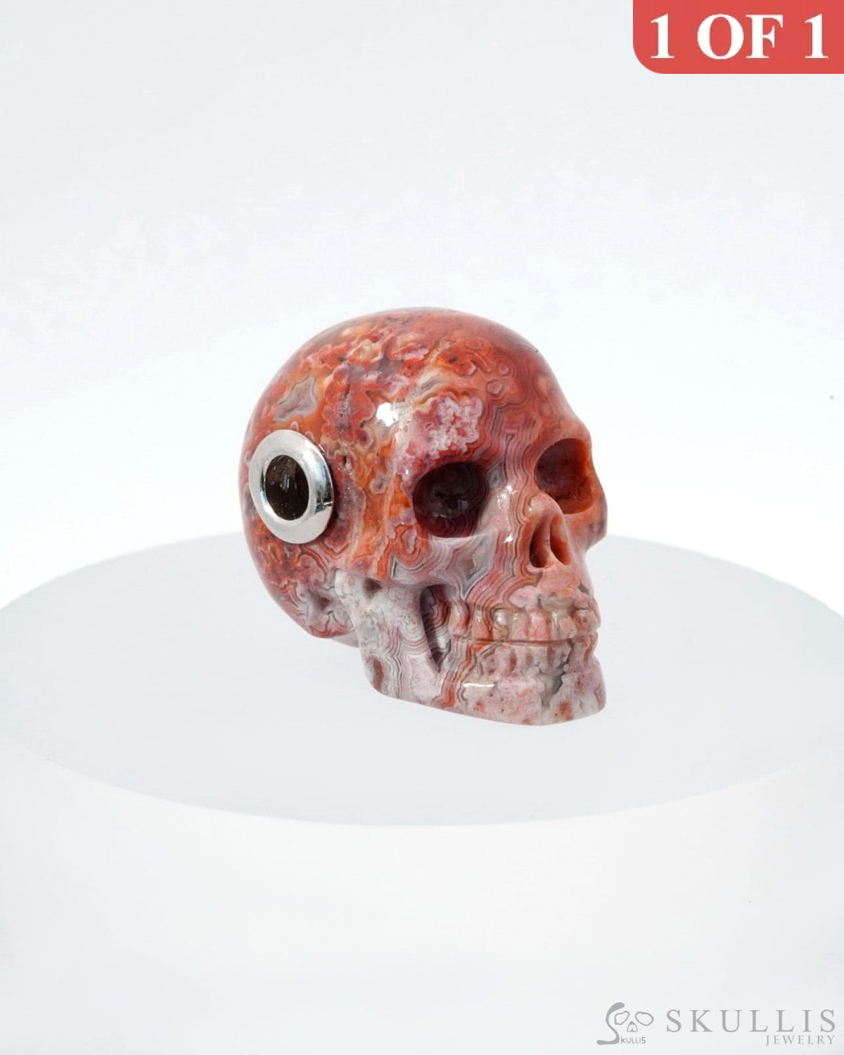 Skullis Signature Red Crazy Lace Agate Gem Skull Pendant Or Necklace Hand Carved Sterling Silver