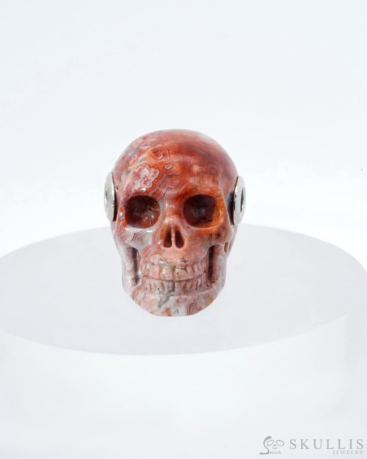 Skullis Signature Red Crazy Lace Agate Gem Skull Pendant Or Necklace Hand Carved Sterling Silver