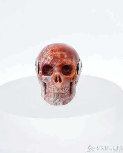 Skullis Signature Red Crazy Lace Agate Gem Skull Pendant Or Necklace Hand Carved Sterling Silver