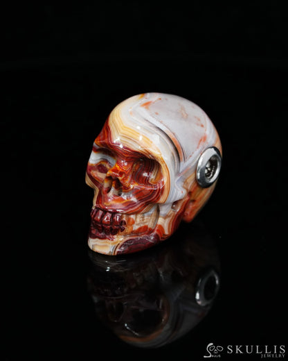 Skullis Signature Red Crazy Lace Agate Gem Skull Pendant or Necklace Hand Carved Sterling Silver 925 Chain for Women &