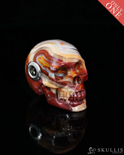 Skullis Signature Red Crazy Lace Agate Gem Skull Pendant or Necklace Hand Carved Sterling Silver 925 Chain for Women &