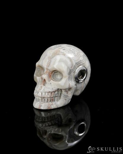Skullis Signature Red Crazy Lace Agate Gem Skull Pendant or Necklace Hand Carved Sterling Silver 925 Chain for Women &