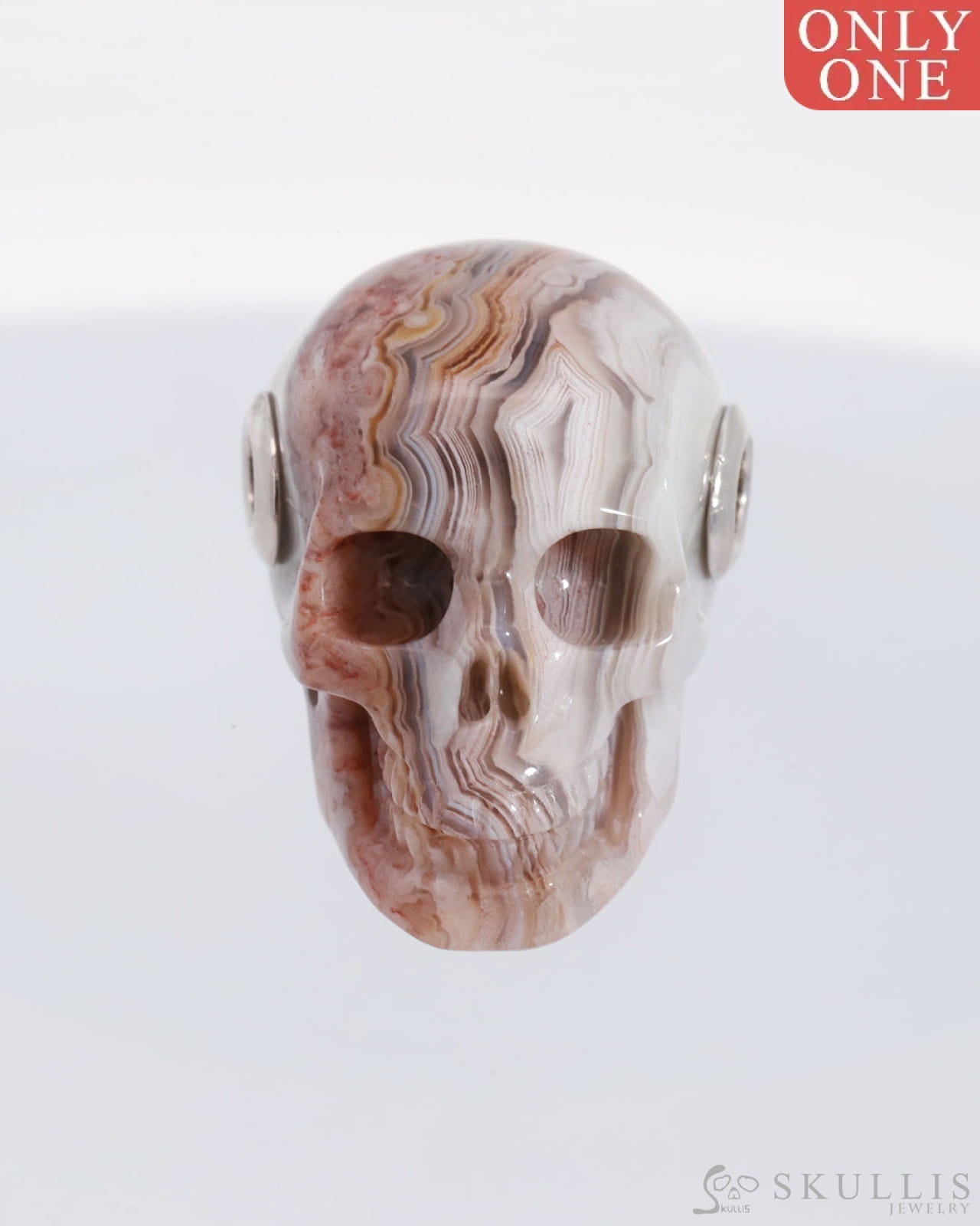 Gem Skull Pendant Necklace Of Red Crazy Lace Agate Carved Pendants