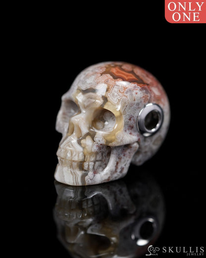 Skullis Signature Red Crazy Lace Agate Gem Skull Pendant or Necklace Hand Carved Sterling Silver 925 Chain for Women &