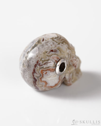 Skullis Signature Red Crazy Lace Agate Gem Skull Pendant or Necklace Hand Carved Sterling Silver 925 Chain for Women &