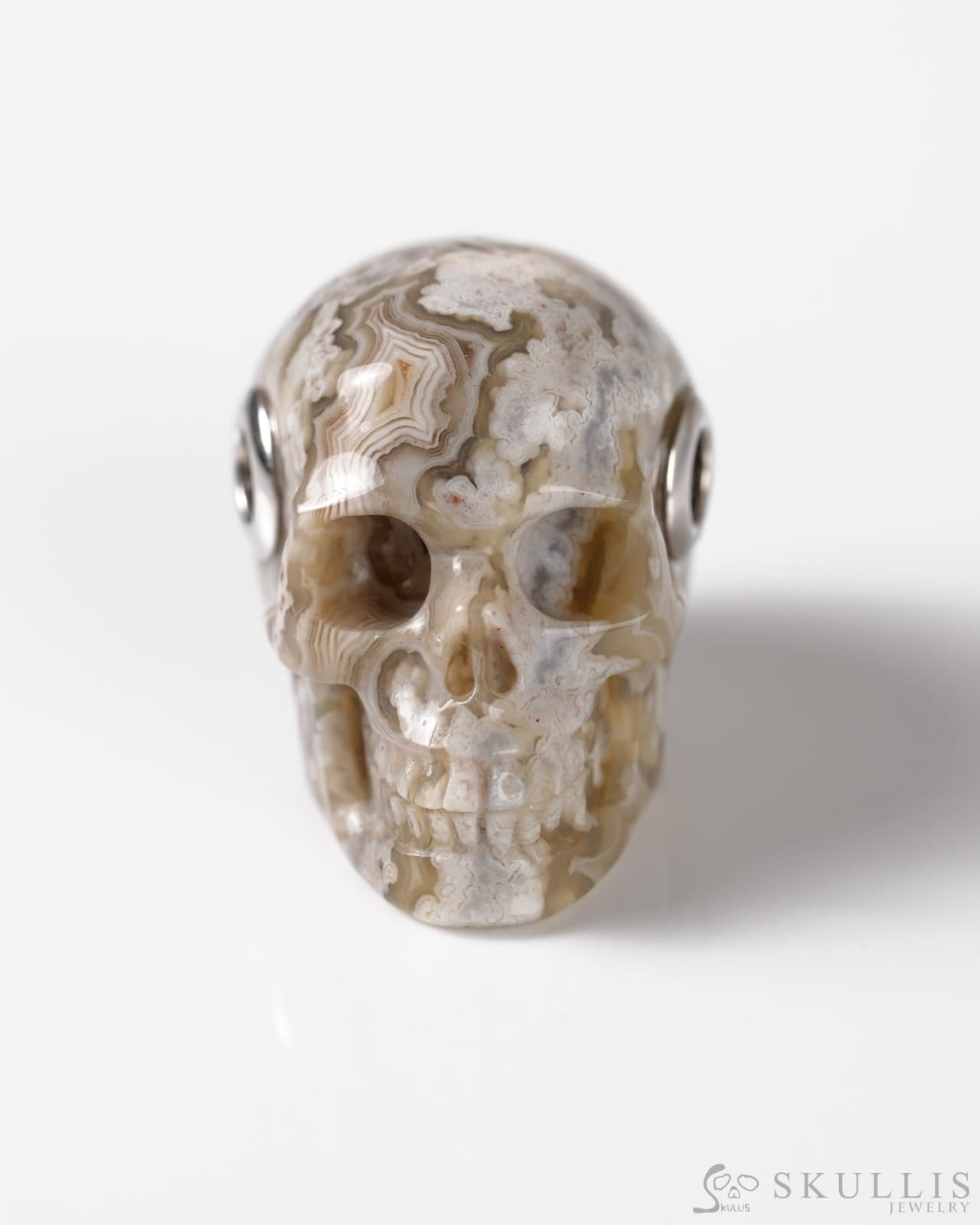 Skullis Signature Red Crazy Lace Agate Gem Skull Pendant or Necklace Hand Carved Sterling Silver 925 Chain for Women &