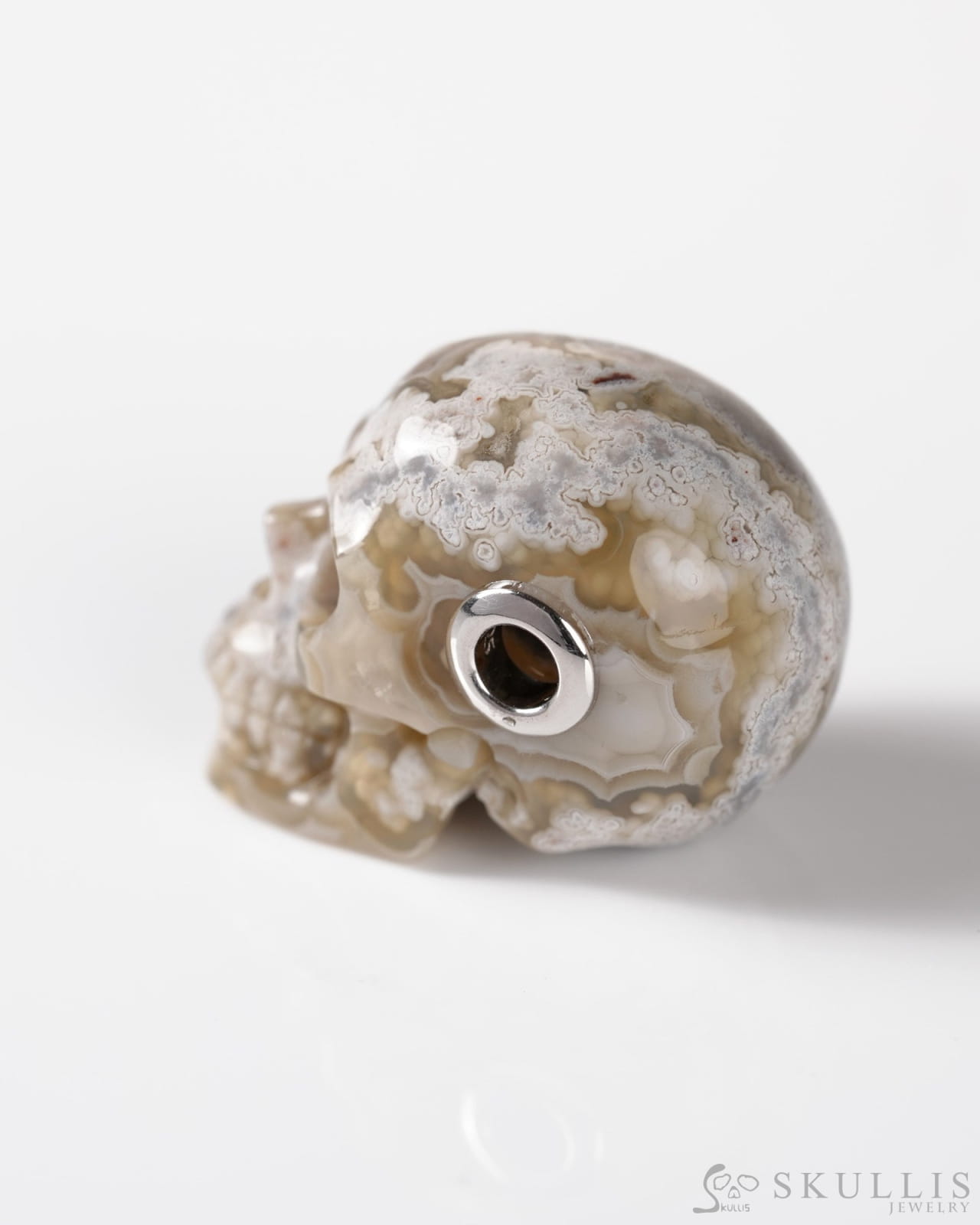 Skullis Signature Red Crazy Lace Agate Gem Skull Pendant or Necklace Hand Carved Sterling Silver 925 Chain for Women &