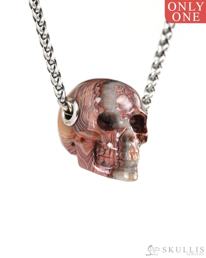 Skullis Signature Red Crazy Lace Agate Gem Skull Pendant or Necklace Hand Carved for Women & Men - 9900138 - Skull