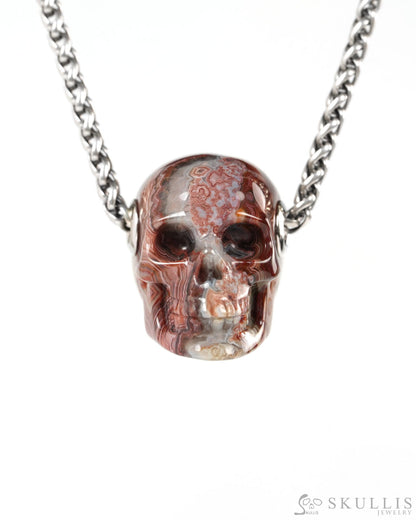 Skullis Signature Red Crazy Lace Agate Gem Skull Pendant or Necklace Hand Carved for Women & Men - 9900138 - Skull