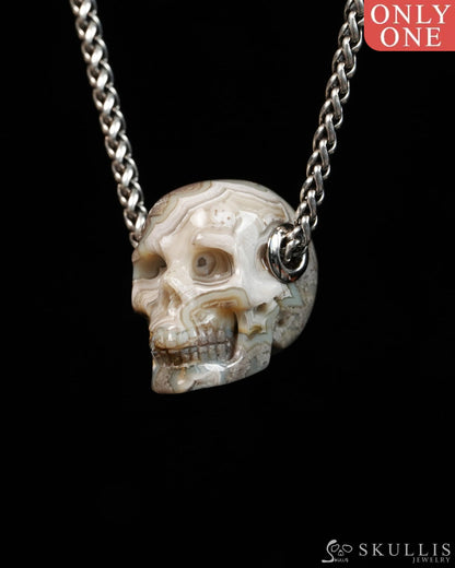 Skullis Signature Red Crazy Lace Agate Gem Skull Pendant or Necklace Hand Carved for Women & Men - 9900310 - Skull