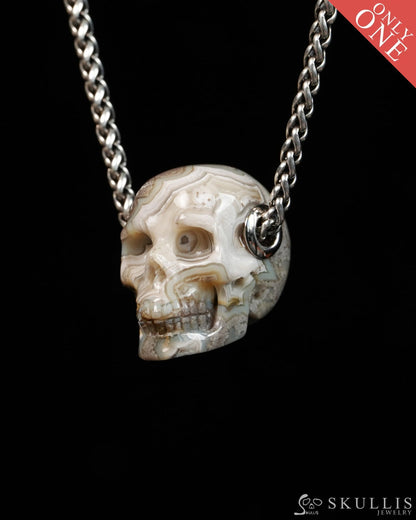 Skullis Signature Red Crazy Lace Agate Gem Skull Pendant or Necklace Hand Carved for Women & Men - 9900310 - Skull