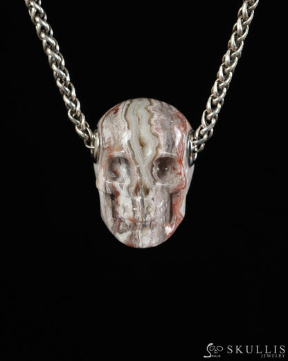 Skullis Signature Red Crazy Lace Agate Gem Skull Pendant or Necklace Hand Carved for Women & Men - 9900554 - Skull