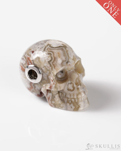 Skullis Signature Red Crazy Lace Agate Gem Skull Pendant or Necklace Hand Carved Sterling Silver 925 Chain for Women &