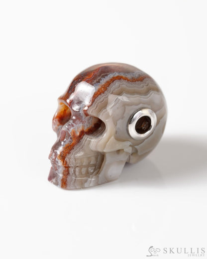 Skullis Signature Red Crazy Lace Agate Gem Skull Pendant or Necklace Hand Carved Sterling Silver 925 Chain for Women &