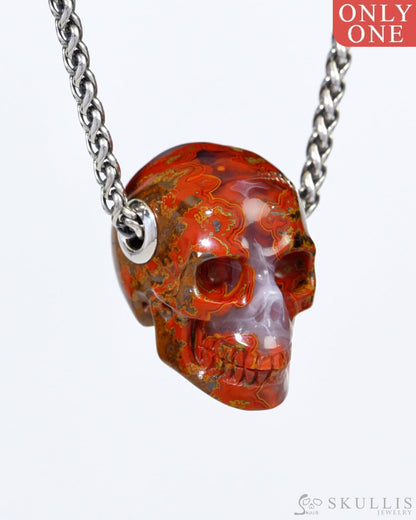 Skullis Signature Red Desert Agate Gem Skull Pendant or Necklace Hand Carved for Women & Men - 9900179 Skull Pendants