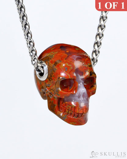 Skullis Signature Red Desert Agate Gem Skull Pendant or Necklace Hand Carved for Women & Men - 9900179 Skull Pendants