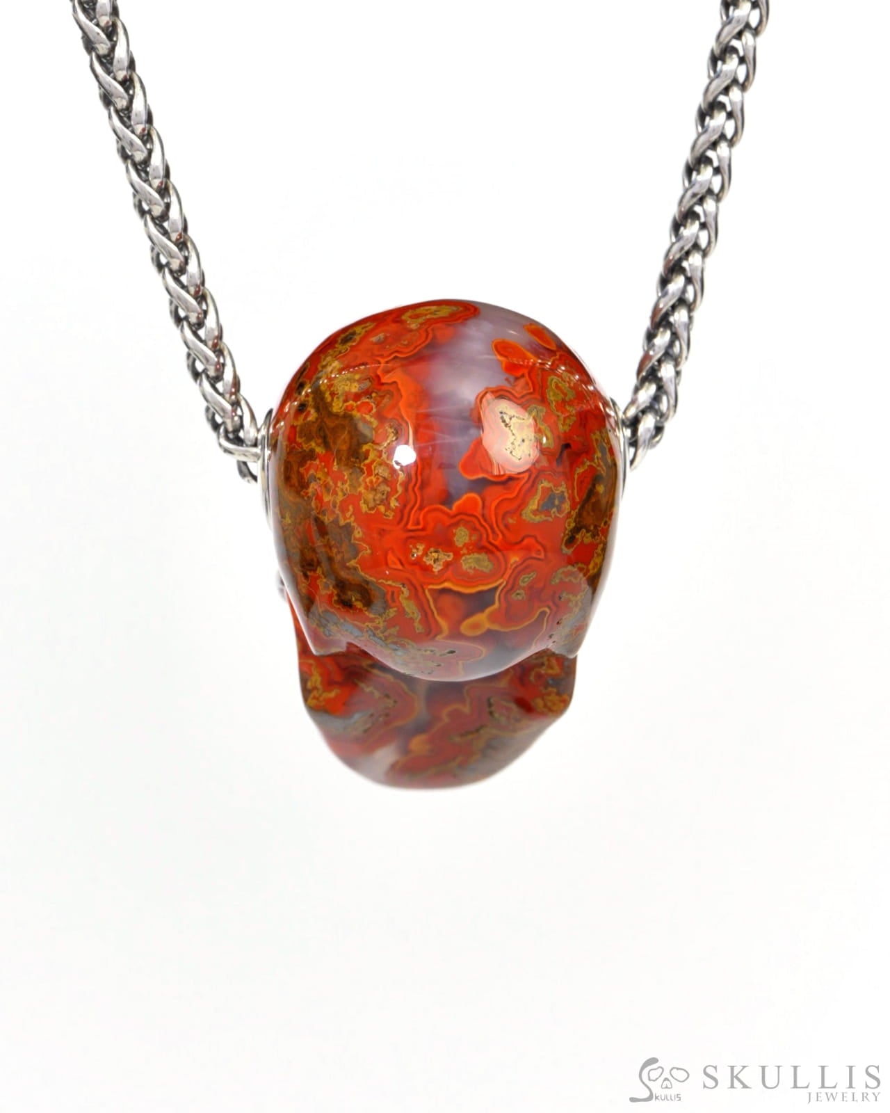 Skullis Signature Red Desert Agate Gem Skull Pendant or Necklace Hand Carved for Women & Men - 9900179 Skull Pendants