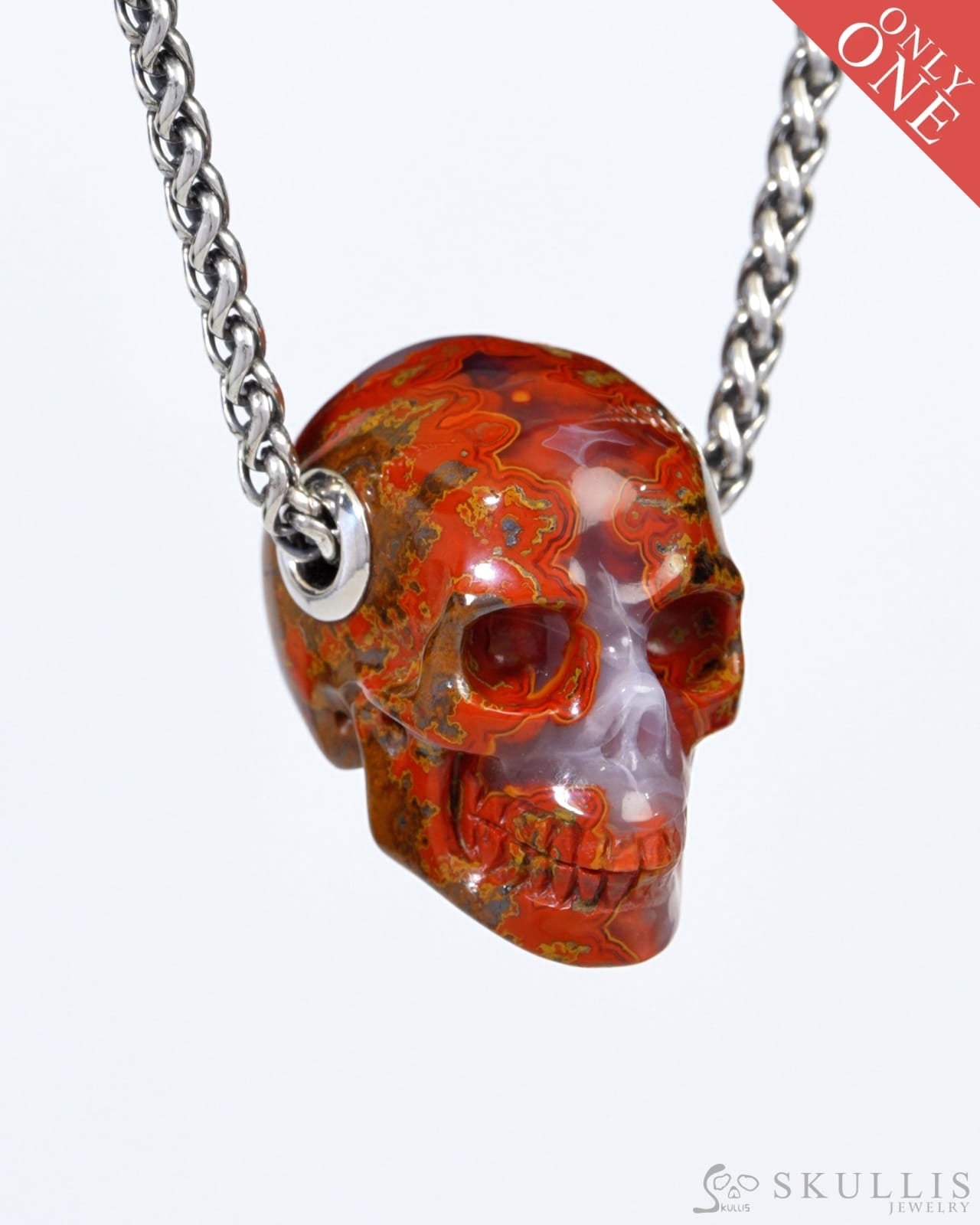 Skullis Signature Red Desert Agate Gem Skull Pendant or Necklace Hand Carved for Women & Men - 9900179 Skull Pendants