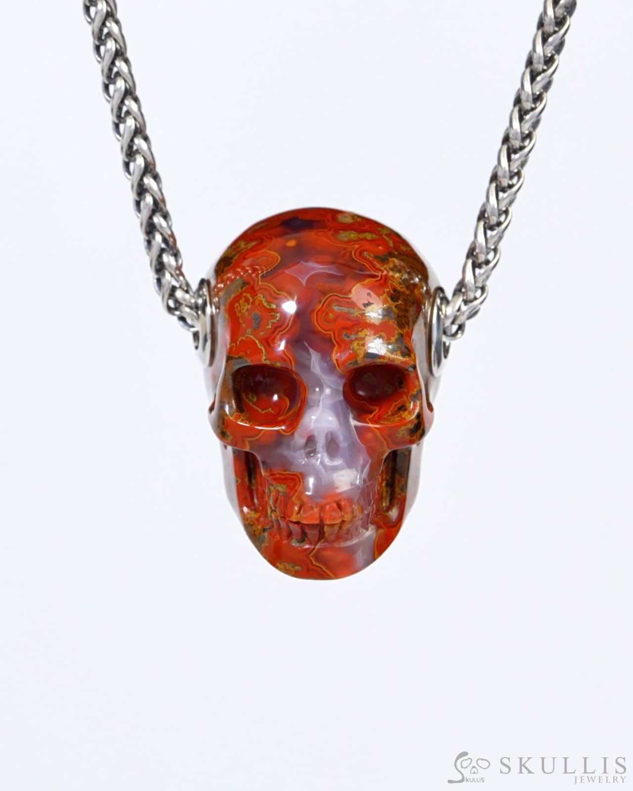 Skullis Signature Red Desert Agate Gem Skull Pendant or Necklace Hand Carved for Women & Men - 9900179 Skull Pendants