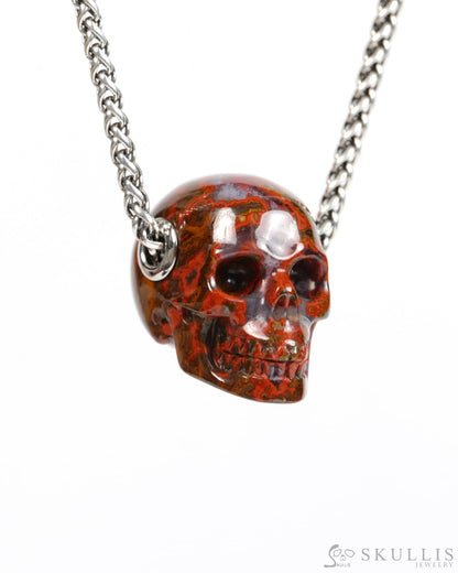 Skullis Signature Red Desert Agate Gem Skull Pendant or Necklace Hand Carved for Women & Men - 9900305 - Skull Pendants