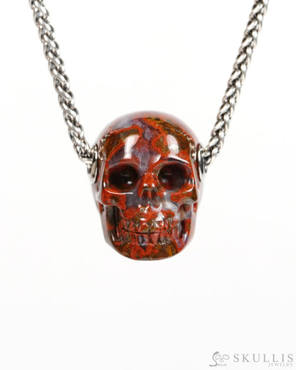 Skullis Signature Red Desert Agate Gem Skull Pendant or Necklace Hand Carved for Women & Men - 9900305 - Skull Pendants