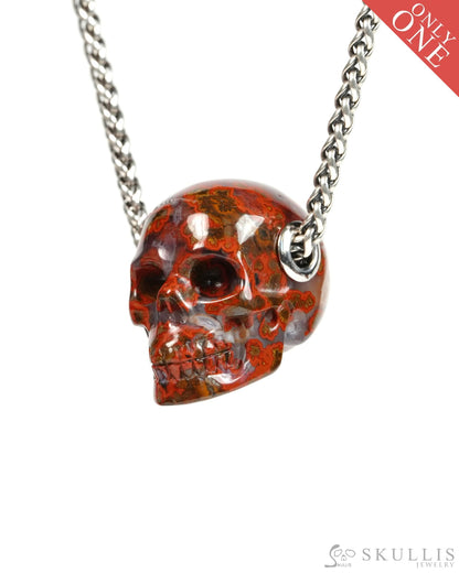 Skullis Signature Red Desert Agate Gem Skull Pendant or Necklace Hand Carved for Women & Men - 9900305 - Skull Pendants
