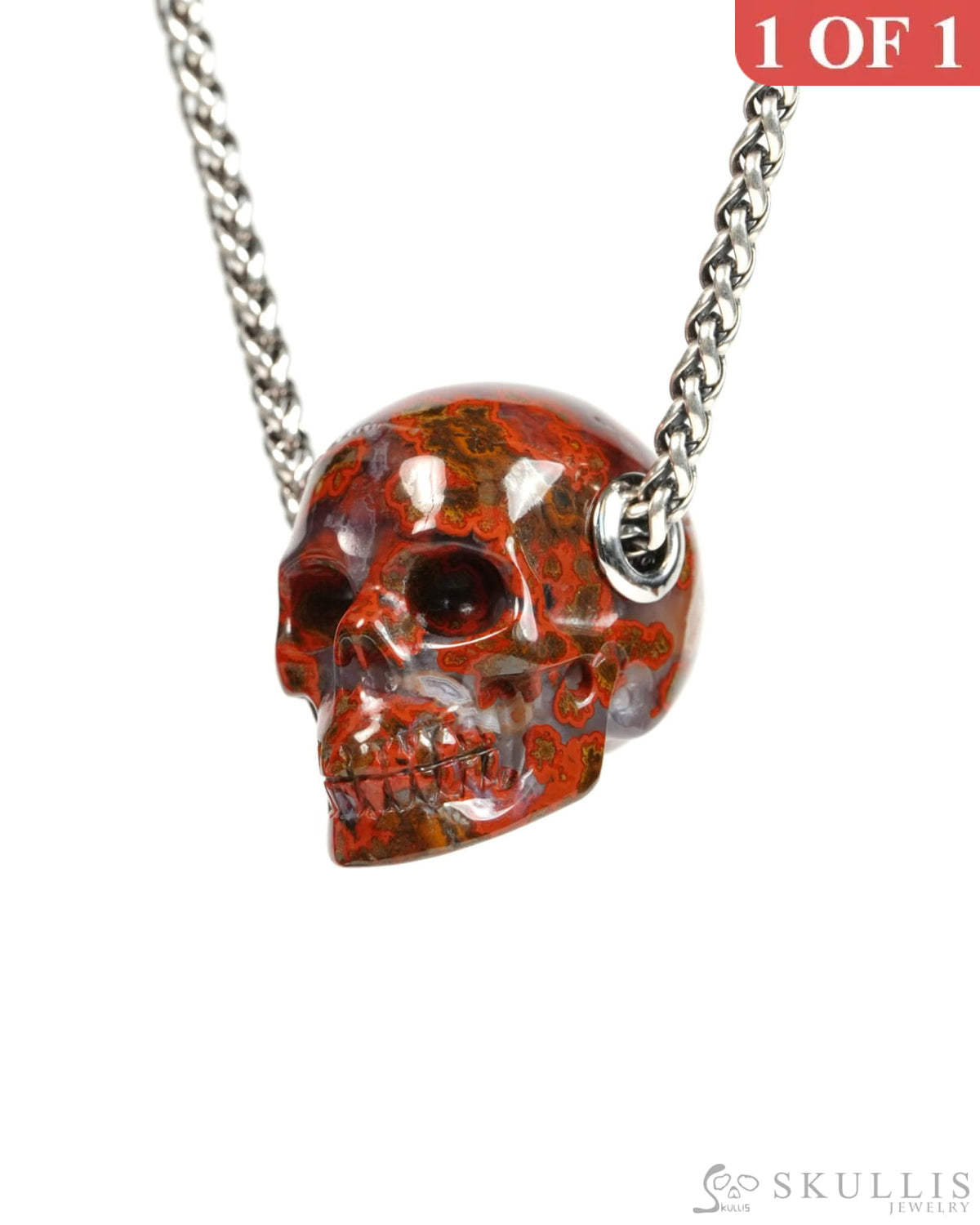Skullis Signature Red Desert Agate Gem Skull Pendant or Necklace Hand Carved for Women & Men - 9900305 - Skull Pendants